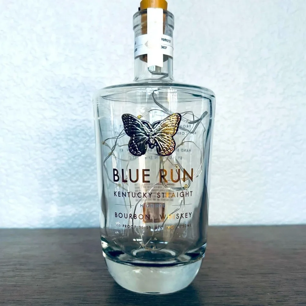 Blue Run Kentucky Bourbon Whiskey Butterfly Fairy Lights Bottle Lamp Lantern